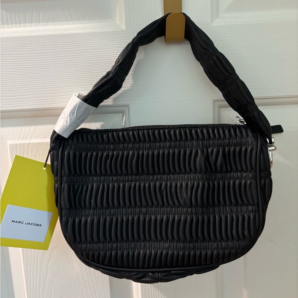Marc Jacobs Black Crescent Shoulder Bag with Ruched Texture